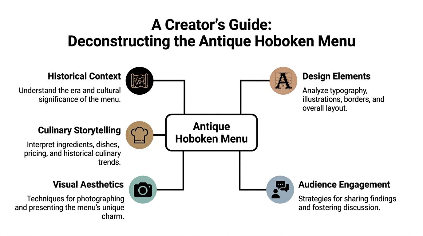 A diagram titled A Creator's Guide: Deconstructing the Antique Hoboken Menu with five distinct category branches.