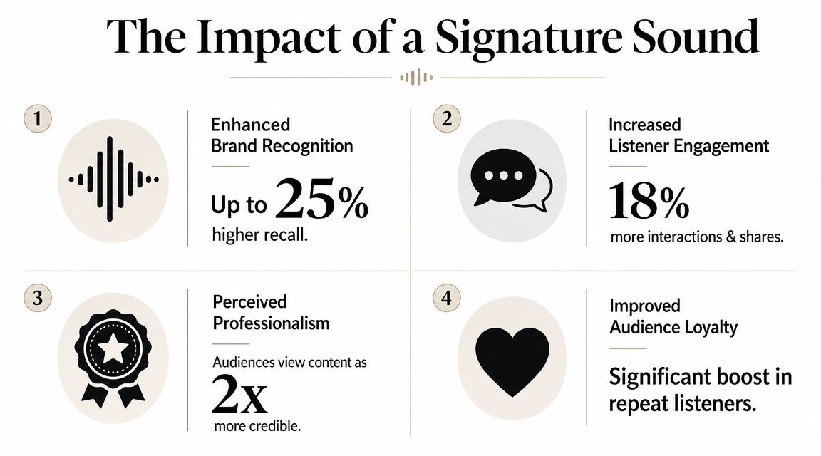 An infographic detailing the four key benefits of having a signature sound for brand growth and engagement.