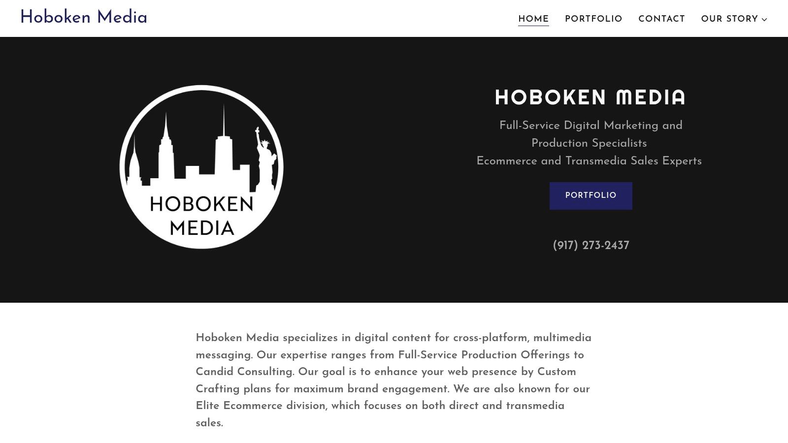 The homepage of the Hoboken Media website, showcasing its focus on local and brand storytelling.