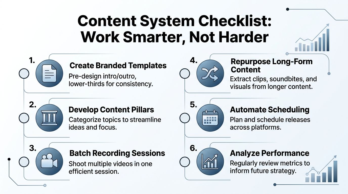 A six-step checklist infographic for optimizing content creation systems to work smarter and more efficiently.